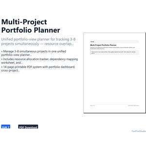 Portfolioplanerare för flera projekt för frilansare | Utskrivbar arbetsbok för att hantera 3–8 projekt samtidigt