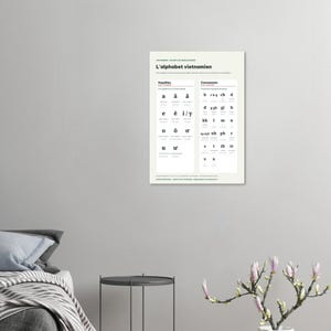 Vietnamese Alphabet Chart Poster, French Edition, Learn Vietnamese Wall Art, Vowels Consonants Northern Accent, Vietnam Gift, A3 or 50x70 image 3