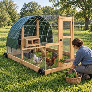 Hoop Coop Chicken Tractor Plans PDF, DIY 8x8 Cattle Panel Mobile Coop on Wheels with Nest Box and Roost, Backyard Poultry Build Guide