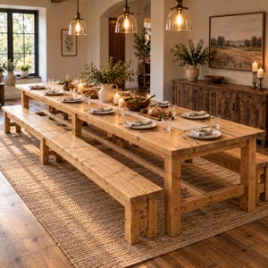 12 ft Farmhouse Table Plans PDF with 2 Benches, DIY Outdoor Dining Table Seats 12, 2x4 and 2x8 Rustic Farm Table, Woodworking Plan