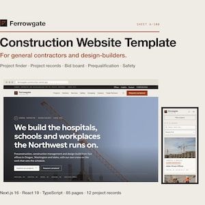 Construction Company Website Template | Next.js React, Project Portfolio, Bid Board (Digital Download)