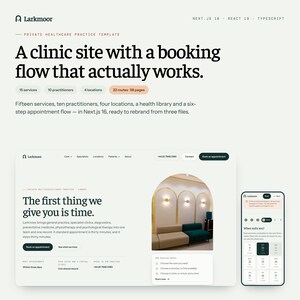 Next.js Healthcare Clinic Template – 15 Services, 10 Practitioners, 58 Pages (Digital Download)