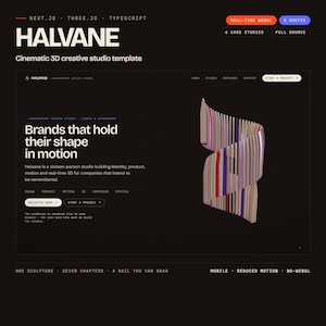 Halvane 3D Creative Studio Template, Next.js Three.js Portfolio, WebGL Animation (Source Code)