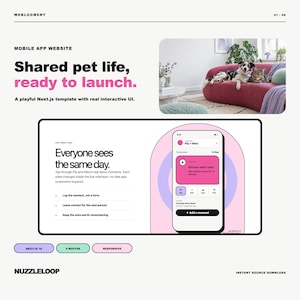 Next.js Pet Care App Website Template, Shared Routine & Lifestyle Landing Page