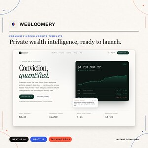 Next.js Fintech-websitetemplate, dashboard voor privévermogen en SaaS-gebruikersinterface voor investeringen