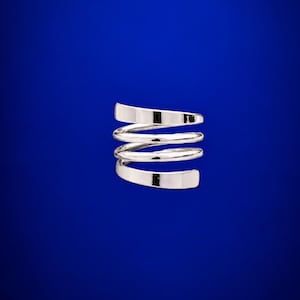 Silver Spiral Wrap Ring, Modern Sculptural Open Band, Minimalist Statement Jewelry for Women