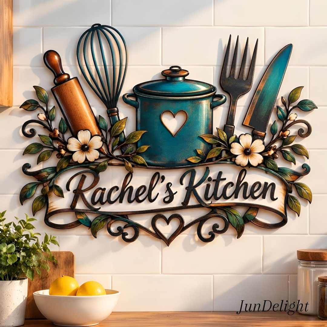 Personalized Kitchen Metal Sign, Custom Name Kitchen Wall Decor ...