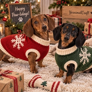 Patrón de punto para suéter navideño de perro salchicha, jersey para perro en PDF, patrón de suéter navideño para perro salchicha XS-L
