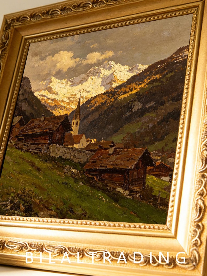Hand Painted Mountain Village Oil Painting Christmas Gift Custom Oil hand-painted-mountain-village-oil-painting-christmas-gift-custom-oil
