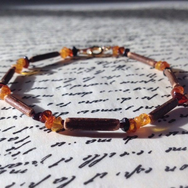 Honey Baltic Amber with Coconut Grain Bracelet, Honey & Earth Tone Beaded Bracelet, Simple Everyday Jewelry, Rustic Tennis Bracelet