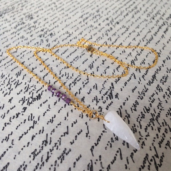 Quartz Crystal Gold Necklace with Amethyst and Toumalated Quartz Necklace, Gold Wire Wrapped Quartz Crystal, Urban, Cali, Boho