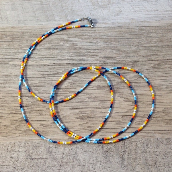 Long Ocean Sunrise Necklace, Delicate Seed Bead Jewelry, Accent Piece, Tribal, Boho, Urban, Earthy, Beach, Sunset, Fashion Jewelry, Spring