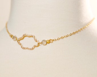 14KT Gold Fill Textured Link and Swarovski crystal Backward Hanging Necklace - 14K Gold Filled chain and clasp