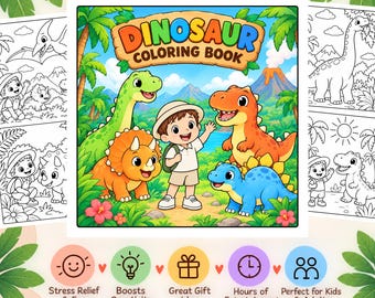 Dinosaur Coloring Book for Kids and Adults: Printable Dino Coloring Pages, PDF Download