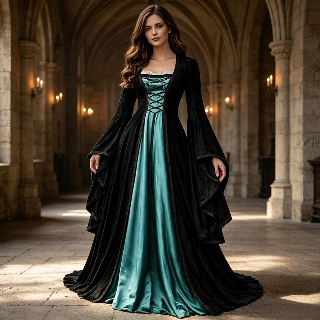 Medieval Velvet Corset Gown, Renaissance Dress, Historical Gown With ...