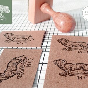 ダックスフント：パーソナライズされたゴム印（3 x 4 cm）