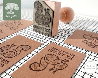 Squirrel: personalised rubber stamp EX LIBRIS