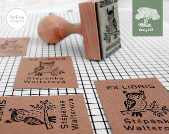 Owl: personalised rubber stamp (3x4 cm)