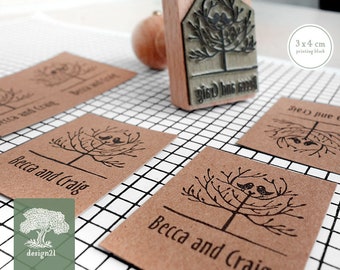 Uccelli e albero: timbro individualizzare (3x4 cm)