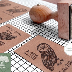Owl: personalised rubber stamp (3x4 cm)