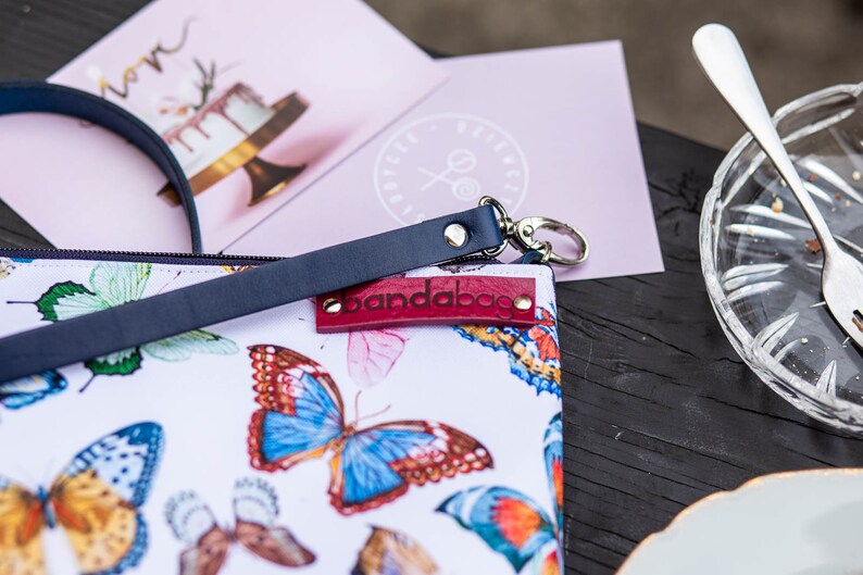 crosbodybag with leather strap white small bag with butterflies print small messenger bag
