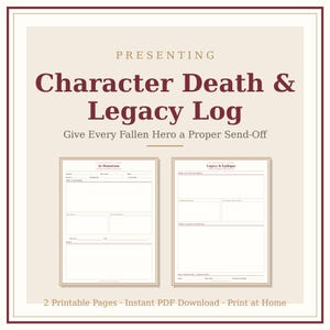 Character Death & Legacy Log Printable | TTRPG In Memoriam Page, DnD Epilogue Journal, Fallen Hero Tribute PDF