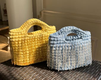 Handmade Crochet Tote Bag | Structured Mini Tote with Fringe (The Oliver)