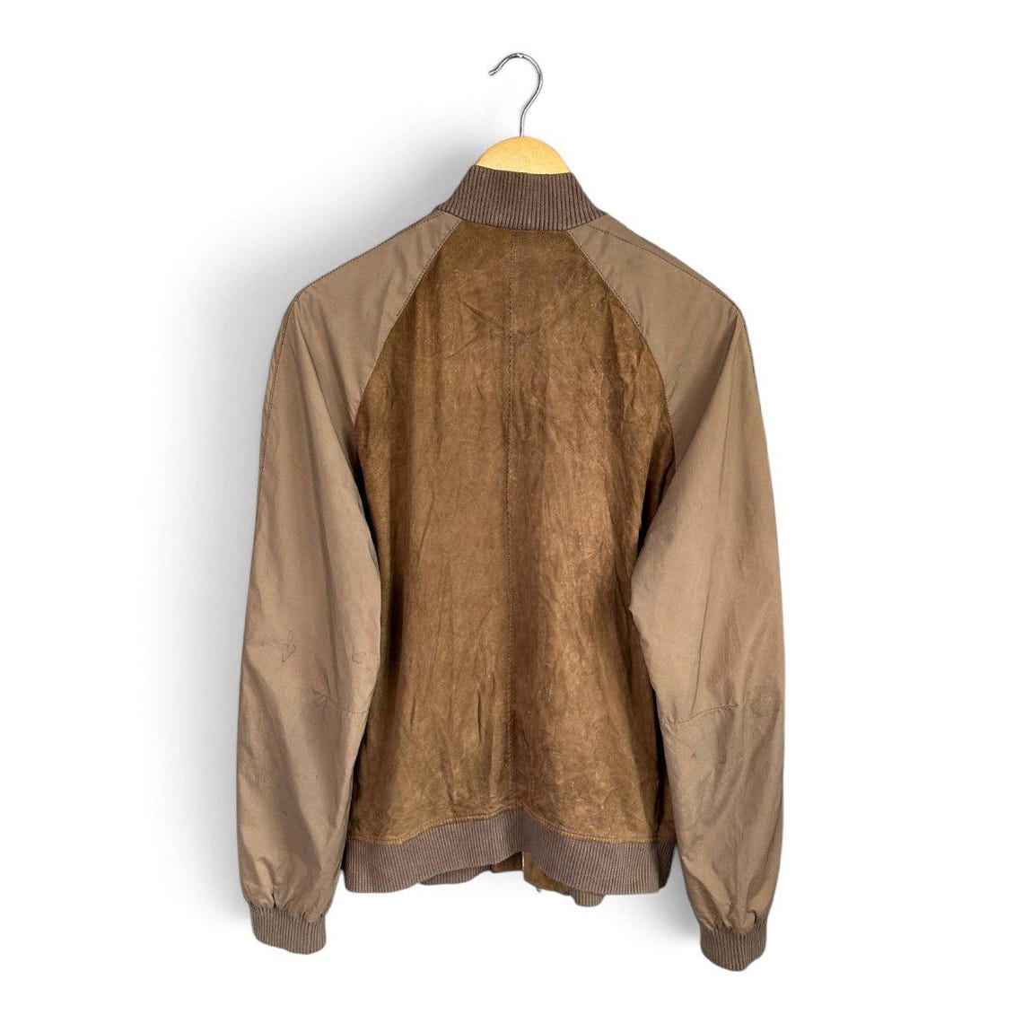 Vintage AllSaints Suede Bomber Jacket Medium Brown Goat Suede Leather Varsity Coat Distressed Grunge Aviator Jacket, photo 2 sur 5