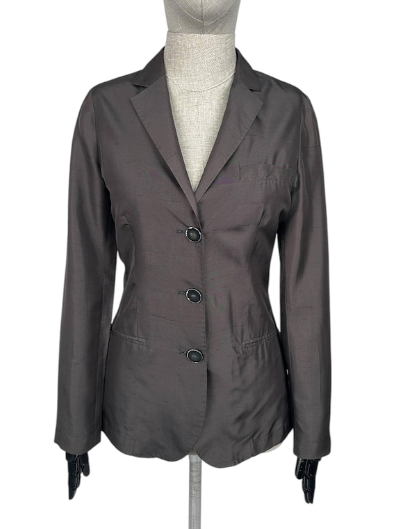 Etro, Etro Milano Vintage Italian 100% Silk Blazer Graphite Charcoal 3-Button Women's Size IT 42