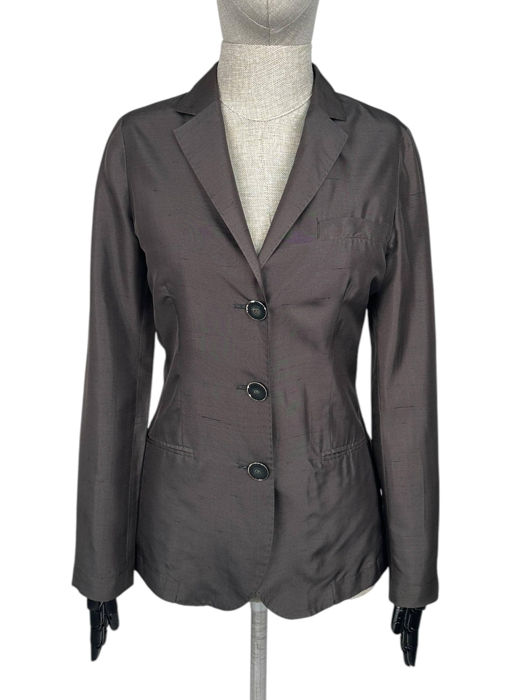 Etro, Etro Milano Vintage Italian 100% Silk Blazer Graphite Charcoal 3-Button Women's Size IT 42