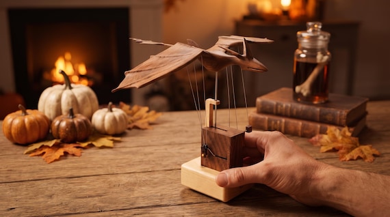 Wooden Dragon Automata Kinetic Sculpture, Mechanical Dragon Desk Decor, Moving Wood Art, Fantasy Automaton Gift for Him,