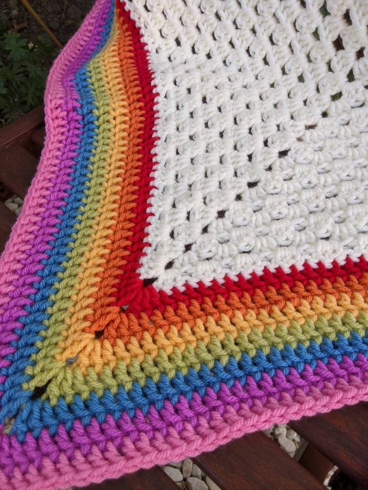 Chunky Granny Square Rainbow Crochet Blanket Etsy