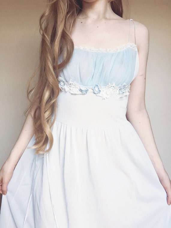 Powder blue floral detail slip dress