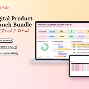 Digitale productlanceringsbundel | Etsy verkoperswerkboek, prijs- en verkooptracker (PDF, Excel, Word)