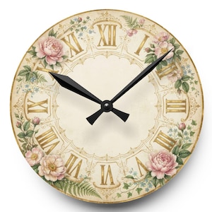 Shabby-Chic-Wanduhr, Vintage-Rosenuhr aus Acryl, florale römische Ziffernuhr, Landhausdeko, stilles Einzugsgeschenk
