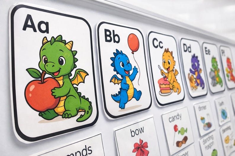 Dragon Alphabet Flash Cards: Dragon Theme (uppercase With Lowercase) - Etsy