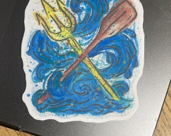 Tide & Tenacity – Poseidon’s Trident vs. Odysseus’s Oar – Vinyl Watercolor Waterproof 3-Inch Sticker