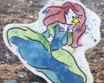 Betoverde Ariel aquarel vinyl sticker - 3 inch
