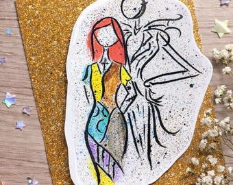 Entrancing Jack and Sally Inspired Watercolor Vinyl Sticker - 3 Inch