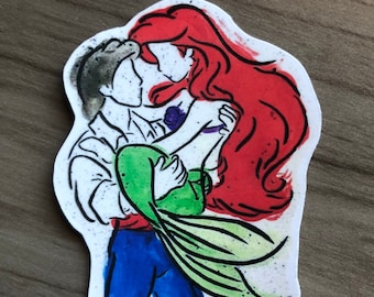 Enchanting Ariel and Eric Watercolor Vinyl Sticker - 3 inches