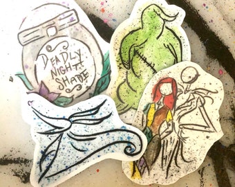 Nightmare Inspired 4 Watercolor Vinyl Stickers - 3 Inches Each