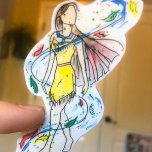 Entrancing Pocahontas Inspired Watercolor Vinyl Sticker - 3 inch