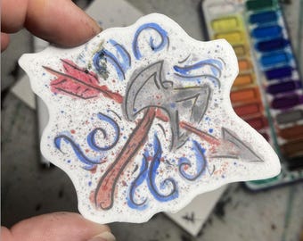 Challenge of the Queen – Arrow Through the Axe – Vinyl Watercolor Waterproof 3-Inch Sticker