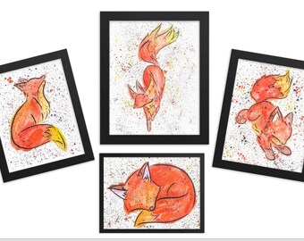 Four Watercolor Handpainted Fox Paintings Digital Download