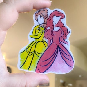 Elegant Belle and Ariel Inspired Watercolor Vinyl Sticker - 3 Inch