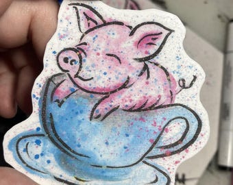 Circe’s Pig in a Teacup – Vinyl Watercolor Waterproof 3-Inch Sticker from The Odyssey