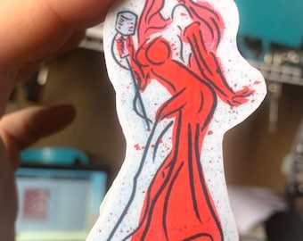 Alluring Jessica Rabbit Inspired Watercolor Vinyl Sticker - 3 Inchf