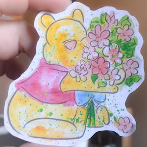 Elegante op Pooh Bear geïnspireerde aquarel vinylsticker - 3 inch