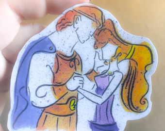 Enchanting Hercules and Meg Inspired Watercolor Vinyl Sticker - 3 inch