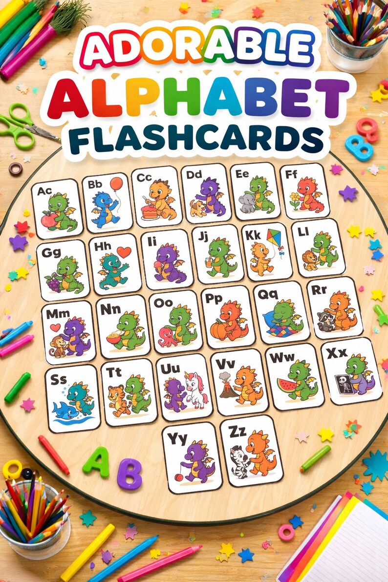Dragon Flash Card.pdf Dragon Alphabet Flash Cards: Dragon Theme (uppercase With Lowercase) - Etsy